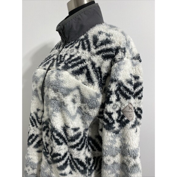 Eddie Bauer Pullover Mens Large Tall White Gray Black Plush Fuzzy Cozy Jacket - Picture 7 of 11
